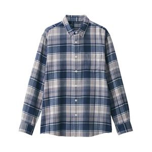 Muji Men's Flannel Long Sleeve Patterned Shirt in Navy Check